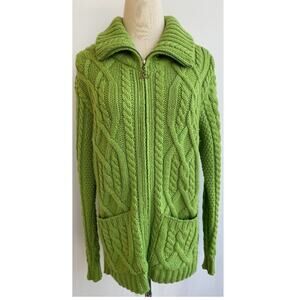Aran Crafts Sweater Trinity Knot Pull Merino Wool Cable Knit Full Zip Sweater S